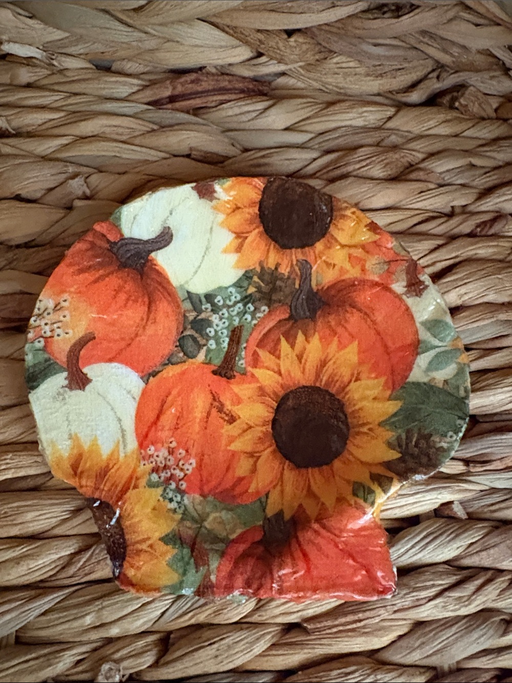 Autumn Pumpkin & Sunflower Decorative Shell Accent Plate - Orange, Yellow, Cream